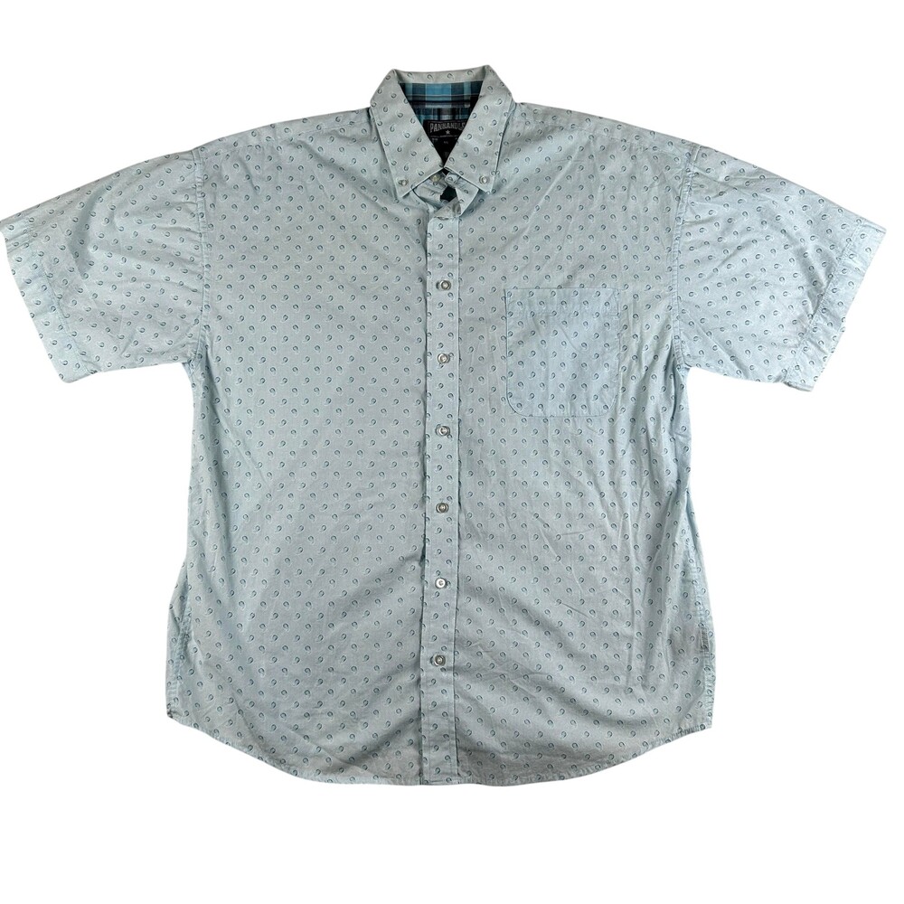 Panhandle Western Shirt Mens Large Blue Paisley Short Sleeve Button Front Casual